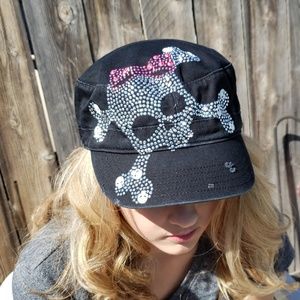 Olive & Pique Studded Skull & Bones Cap Black